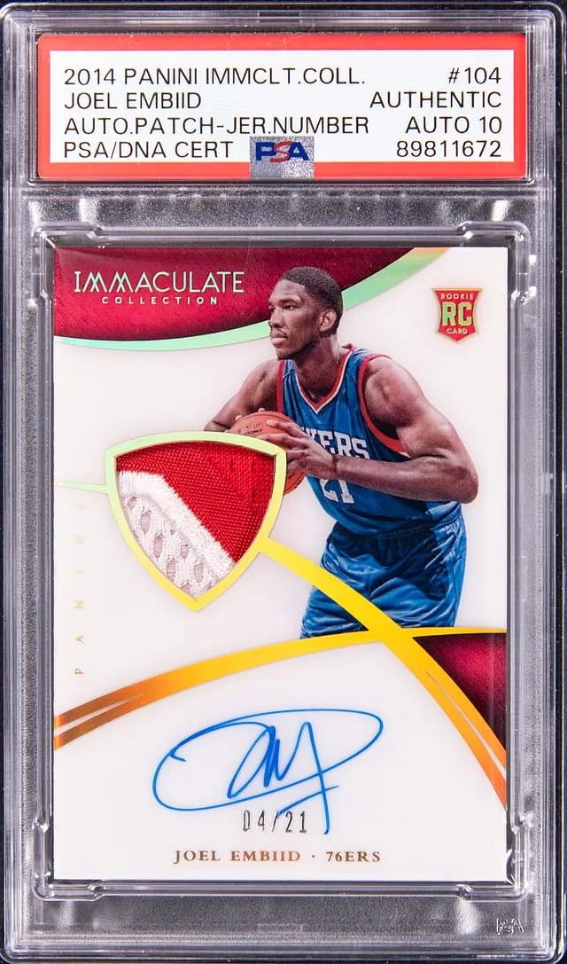 2014-15 Panini Immaculate Collection Joel Embiid Autograph Player Worn Patch Jersey Number #104 card image