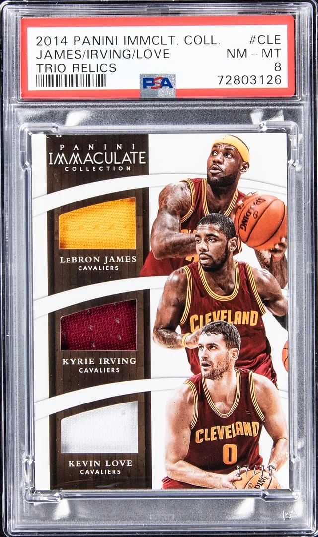 2014-15 Panini Immaculate Collection Trio Relics T-CLE LeBron James/Kyrie Irving/Kevin Love #no-number card image