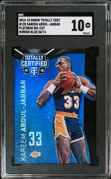 2014-15 Panini Kareem Abdul-Jabbar Totally Certified Platinum Die-Cut Mirror Blue #120 card image