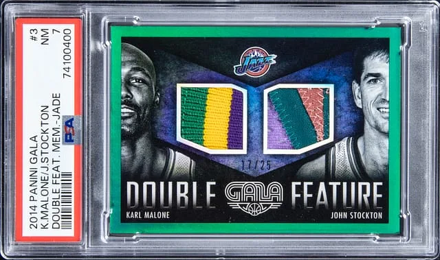 2014-15 Panini Karl Malone/John Stockton Gala Double Feature Memorabilia Jade #3 card image