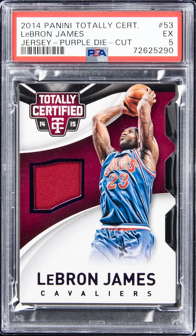 2014-15 Panini LeBron James Totally Certified Jersey Purple Die-Cut #53 card image