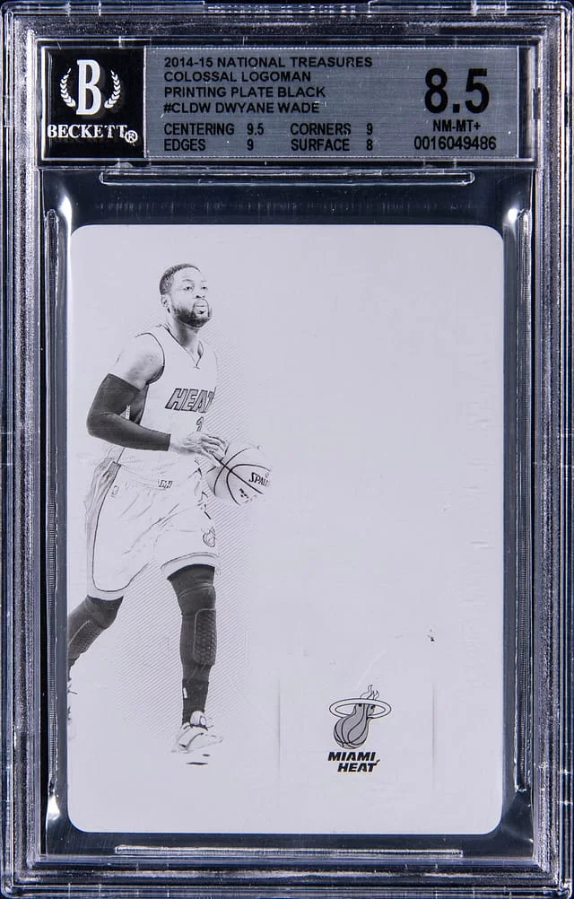 2014-15 Panini National Treasures Dwyane Wade Colossal Logoman Printing Plate Black #CLDW card image