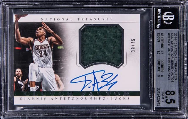 2014-15 Panini National Treasures Giannis Antetokounmpo Clutch Factor Jersey Autographs #CF-GA card image