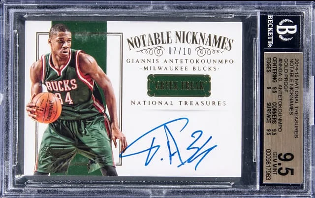 2014-15 Panini National Treasures Giannis Antetokounmpo Notable Nicknames Gold Proof #NN-GA card image
