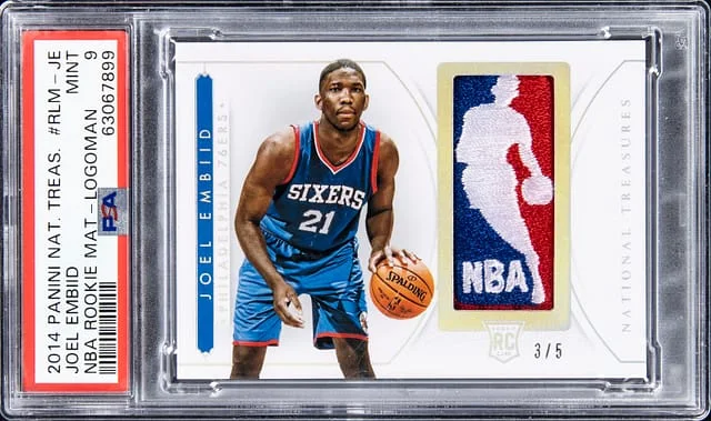 2014-15 Panini National Treasures Joel Embiid NBA Material Logoman #RLM-JE card image