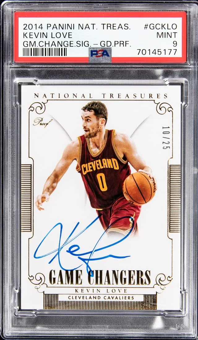 2014-15 Panini National Treasures Kevin Love Game Changers Signature Gold Proof #GCKLO card image