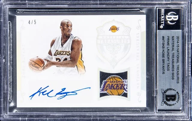 2014-15 Panini National Treasures Kobe Bryant material Treasures Sigs Prime Laundry Tags #MTS-KB card image
