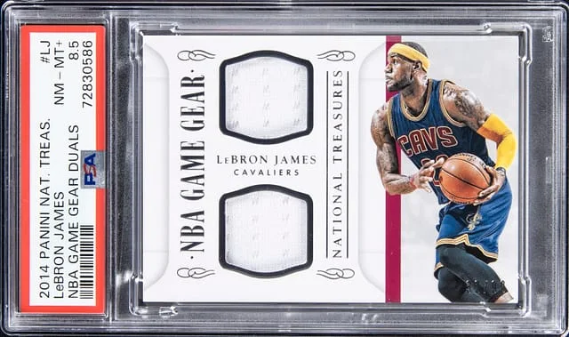 2014-15 Panini National Treasures LeBron James NBA Game Gear Duals #GGD-LJ card image
