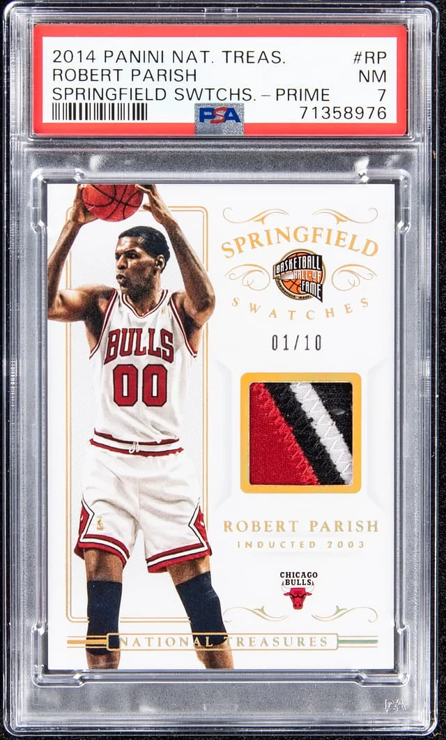 2014-15 Panini National Treasures Robert Parish Springfield Swatches Prime #SPS-RP card image