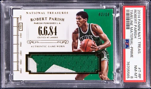 2014-15 Panini National Treasures Robert Parish Timeline Material Prime #TRP card image