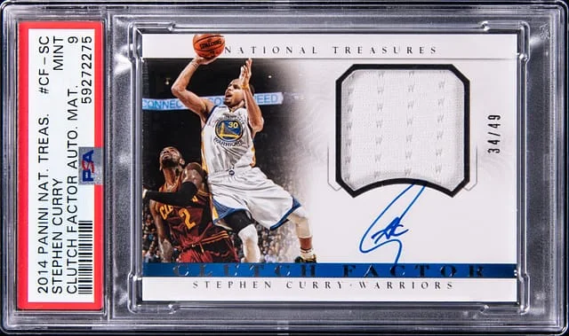 2014-15 Panini National Treasures Stephen Curry Clutch Factor Autograph Material #CF-SC card image