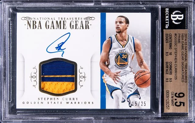 2014-15 Panini National Treasures Stephen Curry NBA Game Gear Signatures Prime #GGS-SC card image