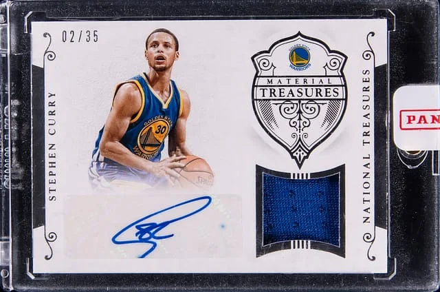 2014-15 Panini National Treasures Stephen Curry Material Treasures Signatures #MTS-SC card image