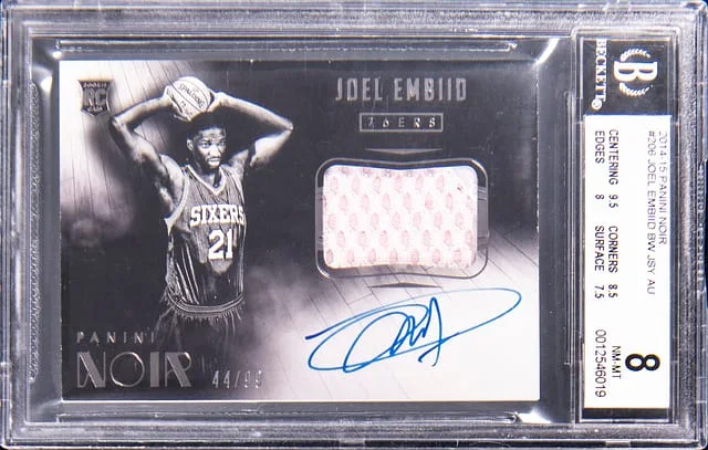 2014-15 Panini Noir Joel Embiid Black & White Jersey Autographs #206 card image