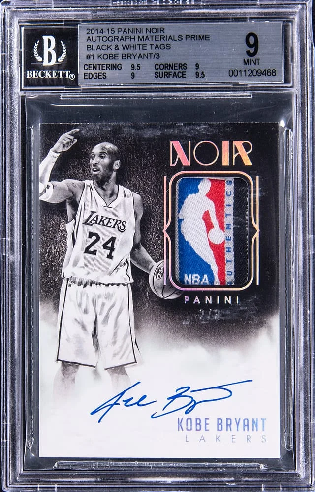 2014-15 Panini Noir Kobe Bryant Autograph Materials Prime Black & White Tags #ABW-KB card image