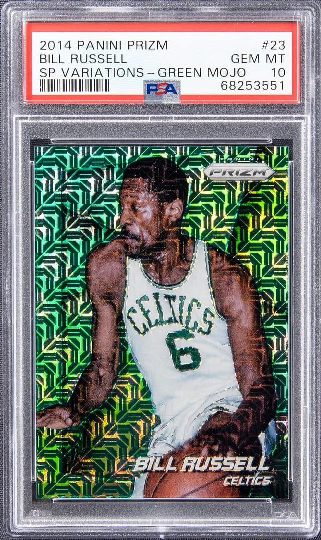 2014-15 Panini Prizm Bill Russell Short Print Variations Green Mojo #23 card image
