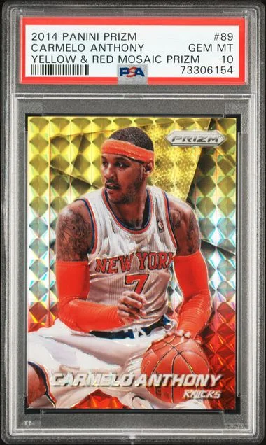 2014-15 Panini Prizm Carmelo Anthony Yellow & Red Mosaic Prizm #89 card image