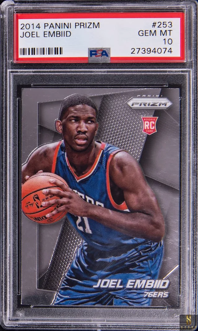 2014-15 Panini Prizm Joel Embiid Red/White/Blue Pulsar #253 card image