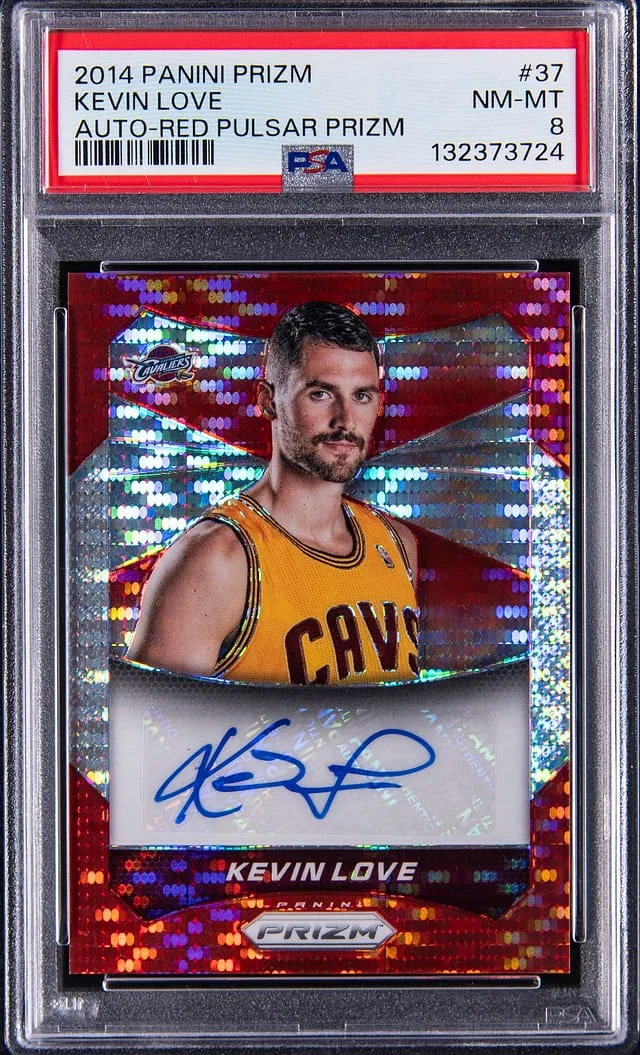 2014-15 Panini Prizm Kevin Love Autographs Red Pulsar Prizm #37 card image