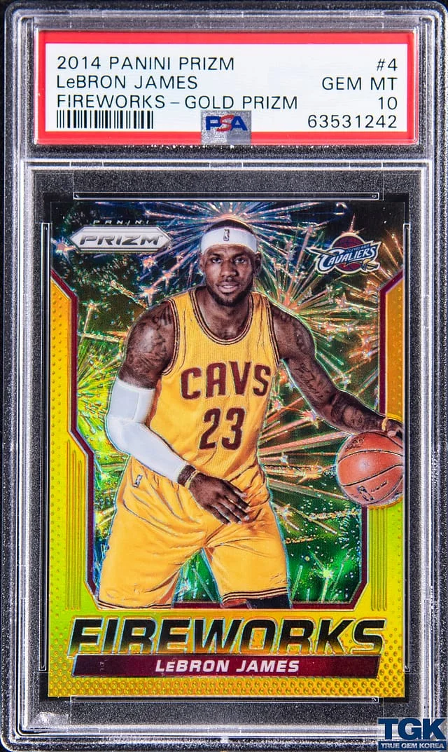 2014-15 Panini Prizm LeBron James Fireworks Gold Prizm #4 card image