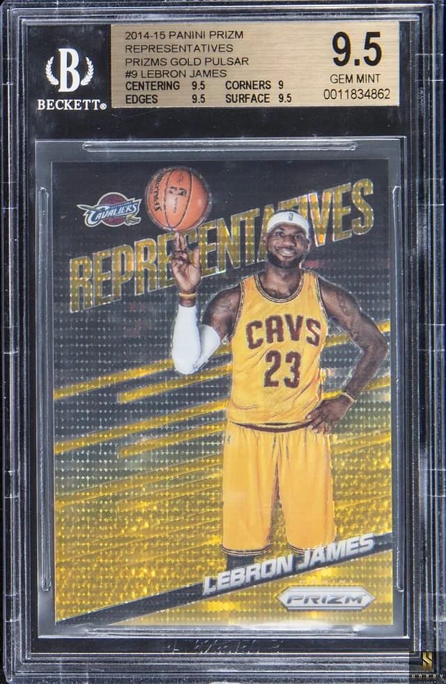 2014-15 Panini Prizm LeBron James Representatives Gold Pulsar #9 card image