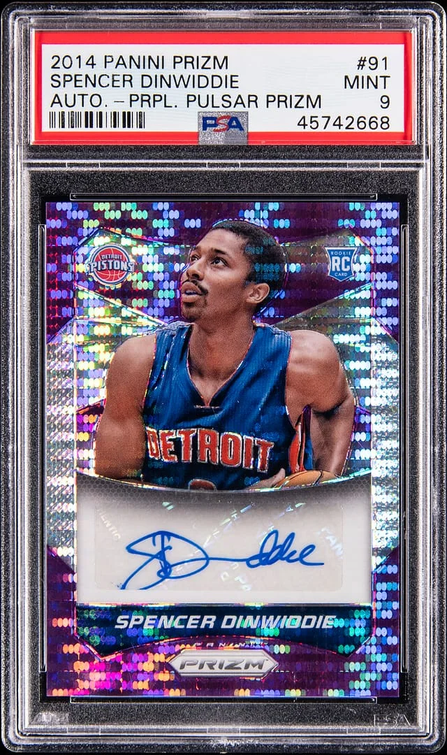 2014-15 Panini Prizm Spencer Dinwiddie Autographs Purple Pulsar Prizm #91 card image