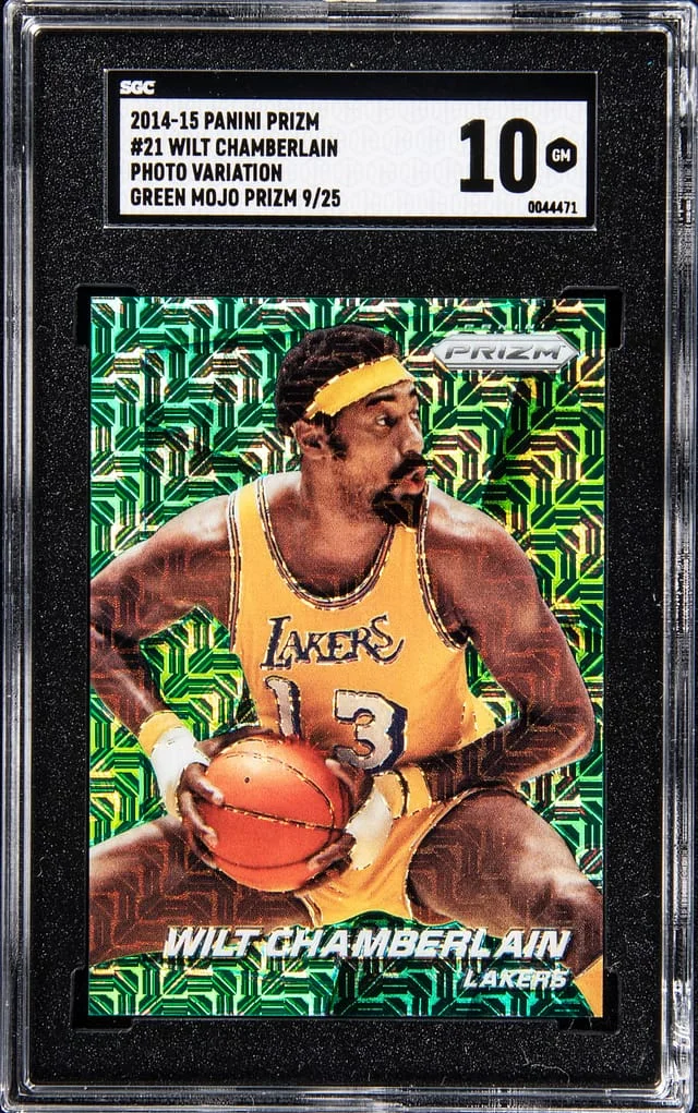 2014-15 Panini Prizm Wilt Chamberlain Photo Variation Green Mojo #21 card image