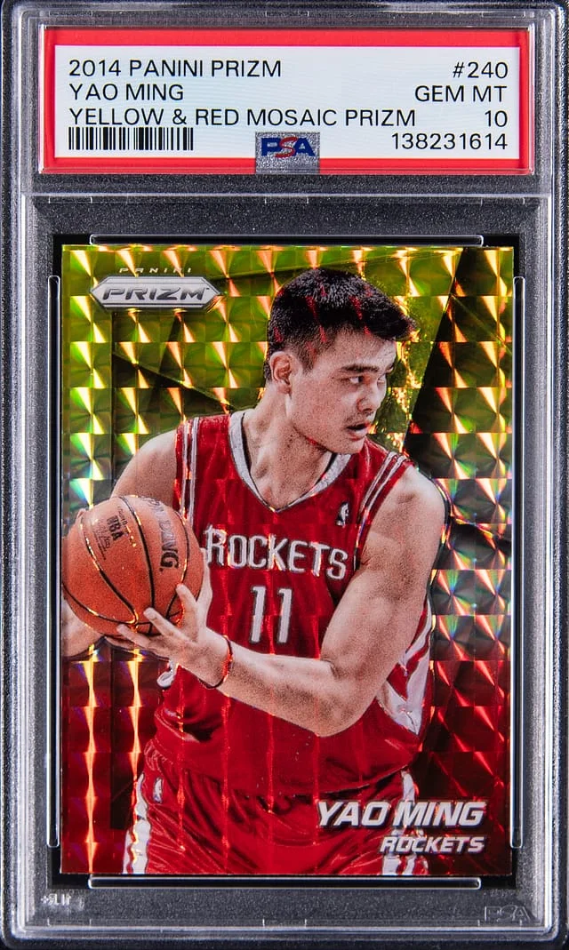 2014-15 Panini Prizm Yao Ming Yellow & Red Mosaic Prizm #240 card image