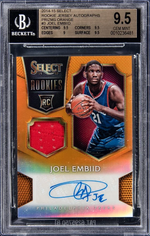 2014-15 Panini Select Joel Embiid Jersey Autograph Orange Prizm #3 card image