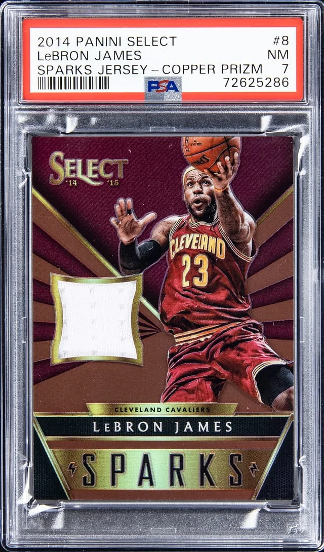 2014-15 Panini Select LeBron James Sparks Jersey Copper Prizm #8 card image