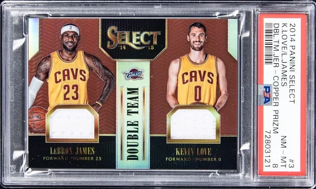 2014-15 Panini Select LeBron James/Kevin Love Double Team Jersey Copper Prizm #3 card image