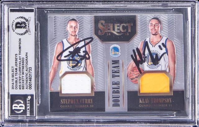 2014-15 Panini Select Steph Curry/Klay Thompson Double Team Jersey #25 card image