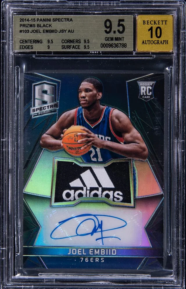 2014-15 Panini Spectra Joel Embiid Jersey Autograph Prizm #103 card image