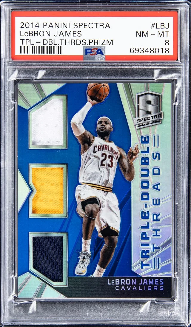 2014-15 Panini Spectra LeBron James Triple-Double Threads Prizm #LBJ card image