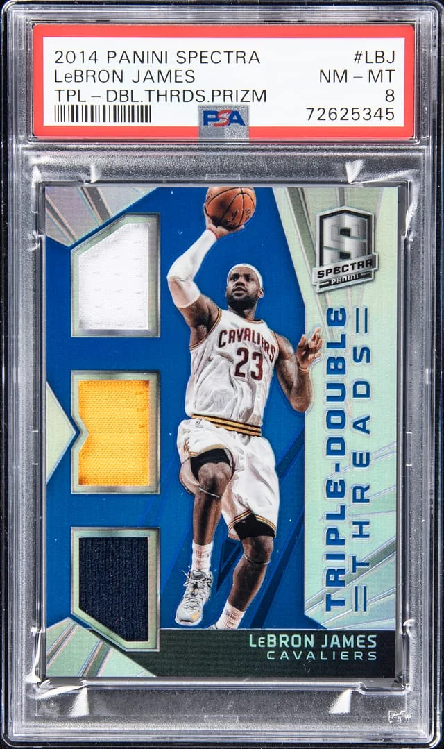 2014-15 Panini Spectra LeBron James Triple Double Threads Prizm #TD-LBJ card image