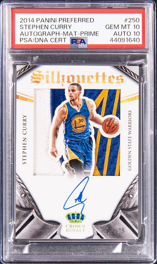 2014-15 Panini Stephen Curry Preferred Silhouettes Autograph Material Prime #250 card image