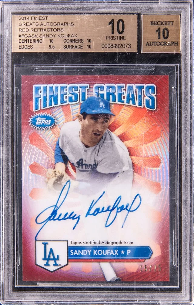 2014-15 Topps Finest Sandy Koufax Great Autographs Red Refractors #FGA-SK card image