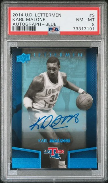 2014-15 Upper Deck Karl Malone Lettermen Autograph Blue #9 card image