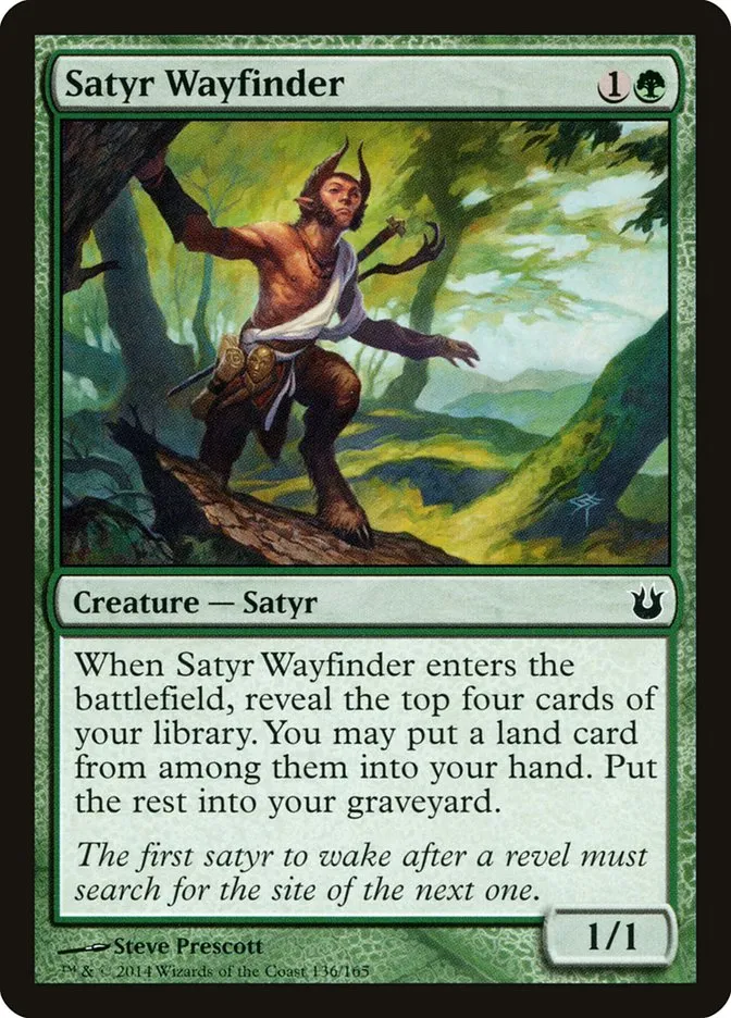2014 Born of the Gods Satyr Wayfinder common #136 unlisted card image