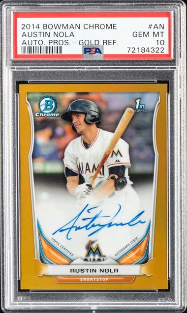 2014 Bowman Chrome Austin Nola Autograph Prospects Gold Refractor #AN card image