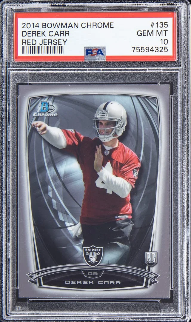 2014 Bowman Chrome Derek Carr Red Jersey #135 card image