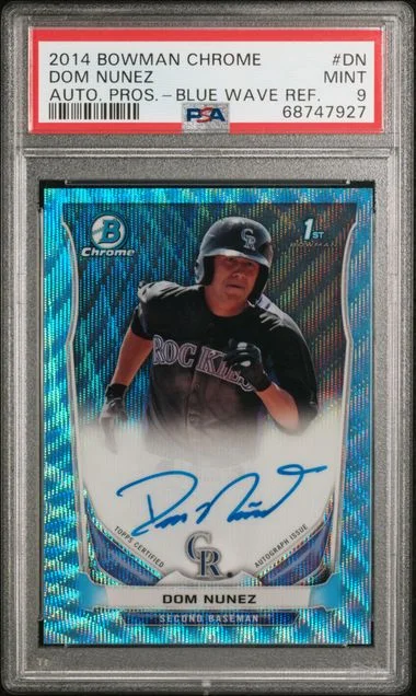 2014 Bowman Chrome Dom Nunez Autograph Prospects Blue Wave Refractor #BCAP-DN card image