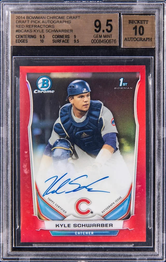 2014 Bowman Chrome Draft Kyle Schwarber Pick Autographs Red Refractor #BCA-KS card image