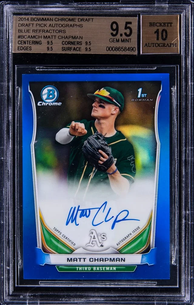 2014 Bowman Chrome Draft Matt Chapman Draft Picks Autograph Blue Refractor #BCA-MCh card image