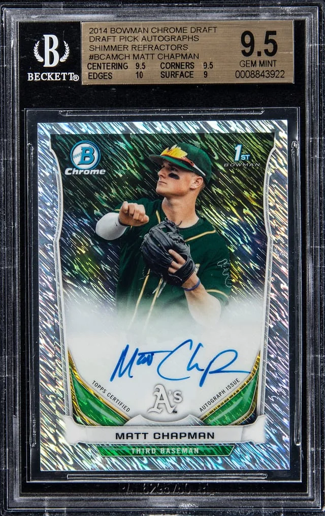 2014 Bowman Chrome Draft Matt Chapman Pick Autograph Shimmer Refractor #BCA-MCR card image