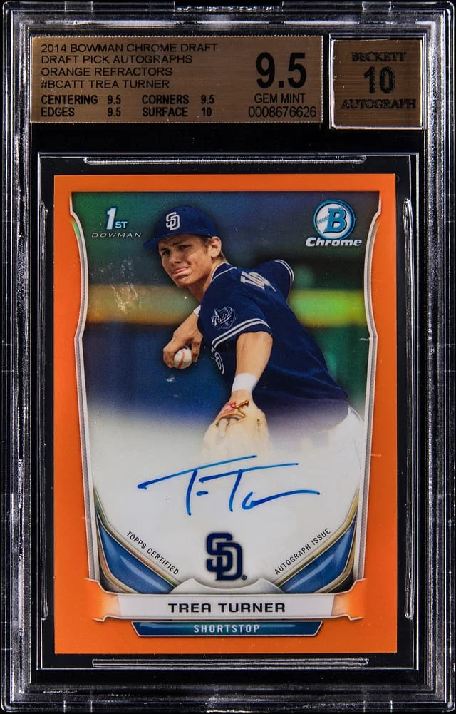 2014 Bowman Chrome Draft Trea Turner Pick Autographs Orange Refractor #BCA-TT card image