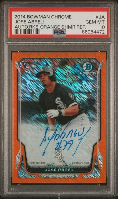 2014 Bowman Chrome Jose Abreu Autograph Rookies Orange Shimmer Refractor #JA card image