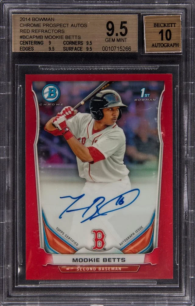 2014 Bowman Chrome Mookie Betts Autograph Prospects Red Refractor #BCAP-MB card image