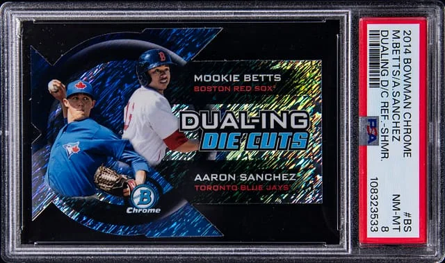 2014 Bowman Chrome Mookie Betts/Aaron Sanchez Dualing Die Cuts Shimmer Refractor #DDC-BS card image