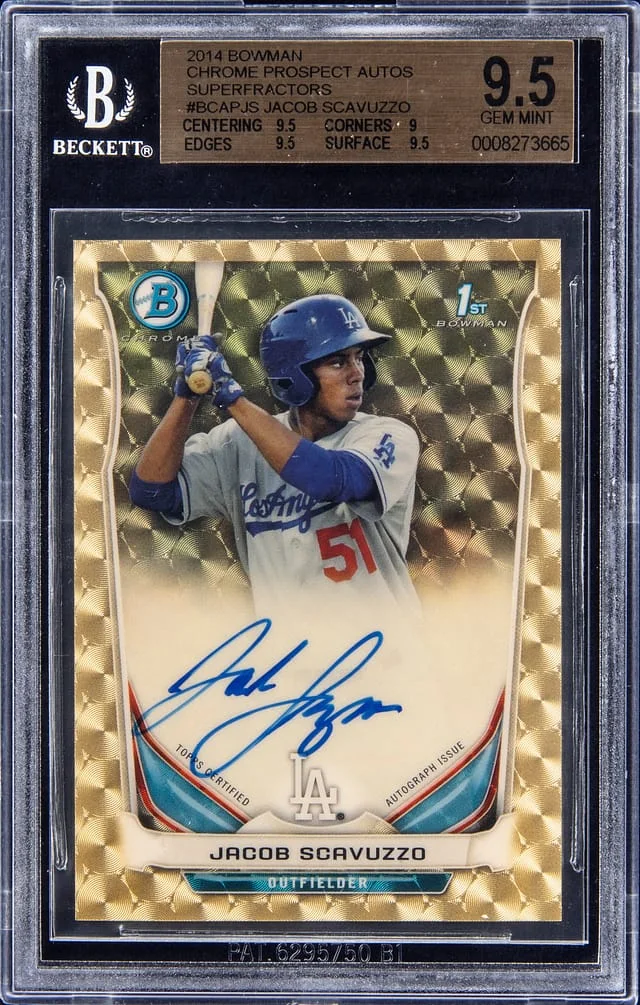 2014 Bowman Chrome Prospects Jacob Scavuzzo Autographs Superfractors #BCAP-JS card image